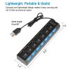 7 Port USB 2.0 Hub High Speed Multiport USB Hub with Individual Switches and LEDs