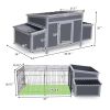 Outdoor Wood Chicken Coop with Wire Mesh Run, Nesting Boxes, Large Poultry House for 3-4 Chickens, Gray and Black