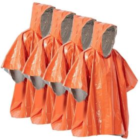 Emergency Rain Poncho Weather Proof Outdoor Survival Camping Gear (Color: Orange)