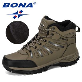 BONA New Designers Popular Trekking Shoes Men Leather Climbing Sport Sneakers Man Zapatillas Outdoor Hombre Hiking Shoes (Color: Medium grey black)