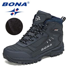 BONA 2022 New Designers Brand Winter Plush Boots Men Warm Snow Ankle Boots Man High Quality Action Leather Sneakers Mansculino (Color: Deep blue S gray)