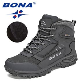 BONA 2022 New Designers Brand Winter Plush Boots Men Warm Snow Ankle Boots Man High Quality Action Leather Sneakers Mansculino (Color: Dark grey S gray)