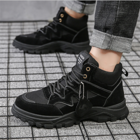 Men Tactical Military Army Boots Breathable Leather High Top Casual Desert Work Shoes Winter Mens SWAT Ankle Combat Boots (Color: Black)