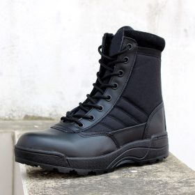 Men's Work Shoes Genuine Leather Waterproof Lace Up Tactical Boot Fashion Motorcycle Men Combat Ankle Military Army Boots (Color: Black 1)