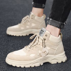 Men Tactical Military Army Boots Breathable Leather High Top Casual Desert Work Shoes Winter Mens SWAT Ankle Combat Boots (Color: Beige)