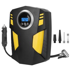 Portable Car Tire Inflator DC 12V Digital Car Air Pump Compressor Electric Air Pump with LED Light 150PSI (Color: Black+Yellow)