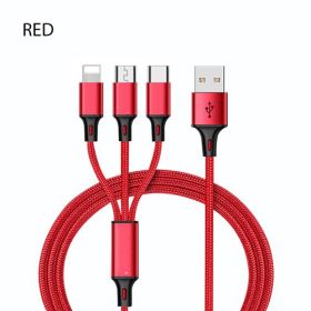 3 in 1 USB Cable For iPhone XS Max XR X 8 7 Charging Charger Micro USB Cable For Android USB TypeC Mobile Phone Cables (Color: Red)